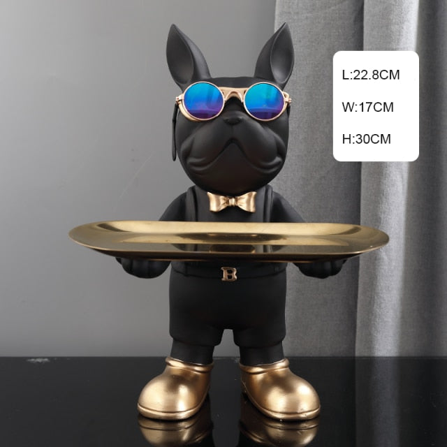 Resin Decorated Dog Butler Statue With Tray-xinru