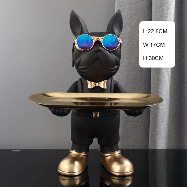 Resin Decorated Dog Butler Statue With Tray-xinru