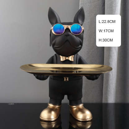 Resin Decorated Dog Butler Statue With Tray-xinru
