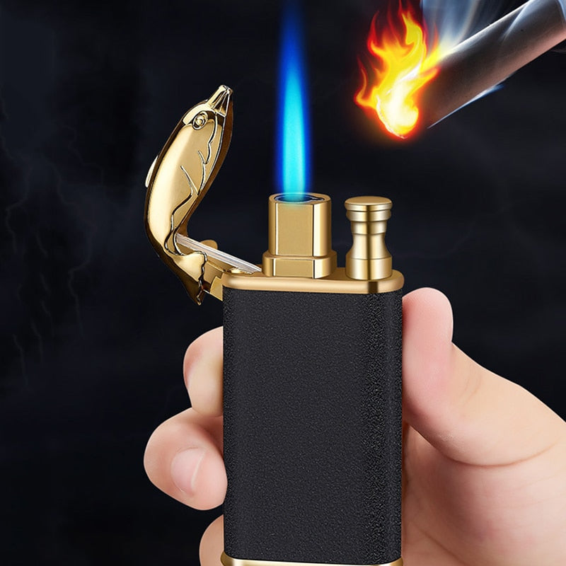 Creative Metal Double Flame Windproof Jet Turbine Men's Lighter-xinru