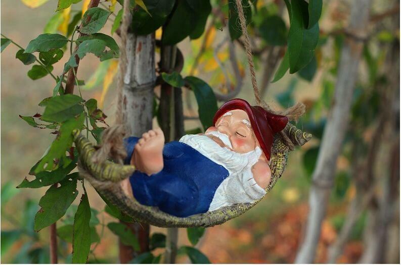 Funny Garden Gnomes Outdoor Hanging Statue Hammock Gnome-xinru