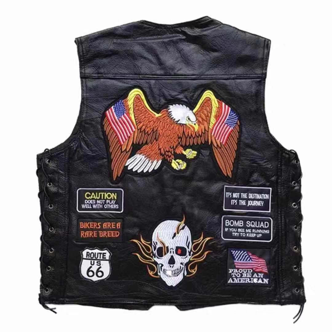 Four Seasons Hand Embroidery Motorcycle Leather Vest For Rider-xinru shop