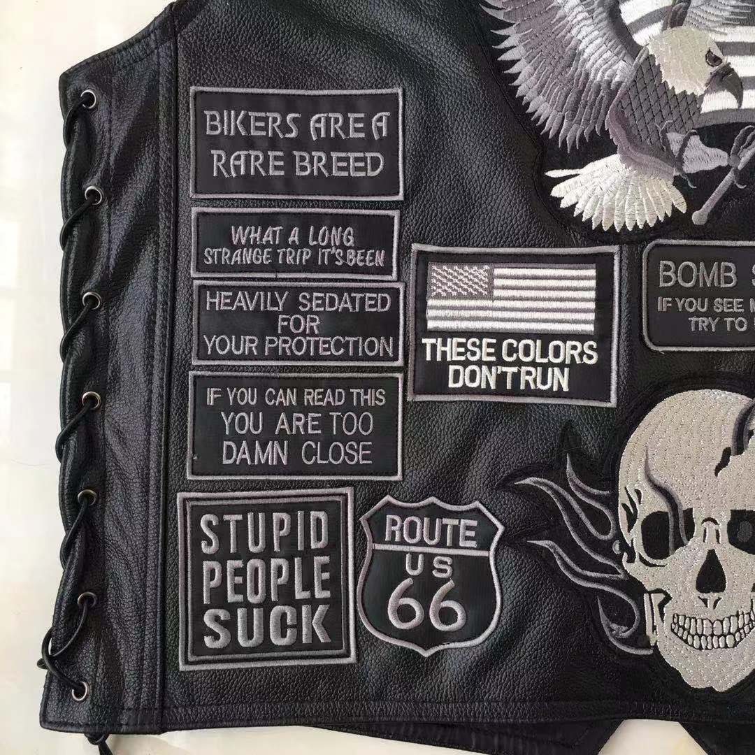 Hand-embroidered Motorcycle Leather Vest For Rider-xinru shop