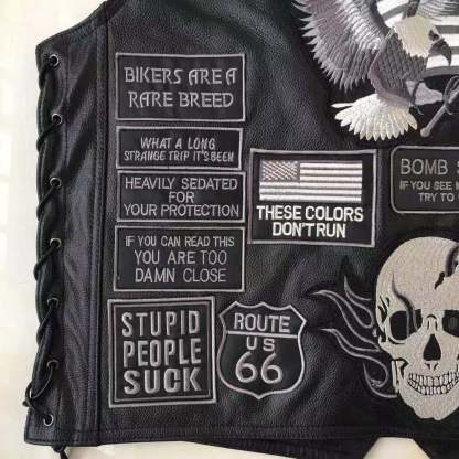 Hand-embroidered Motorcycle Leather Vest For Rider-xinru shop