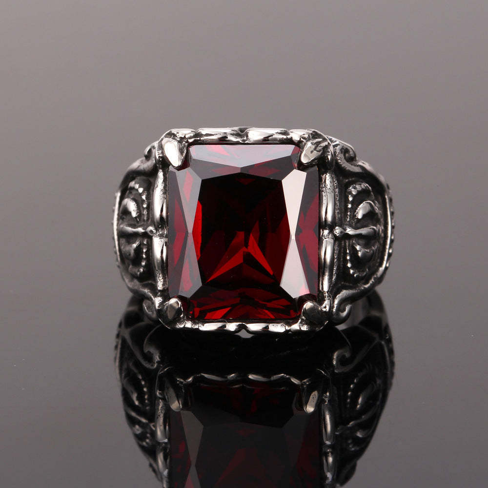Vintage Stainless Steel Ruby Crystal Crown Ring For Men-xinru