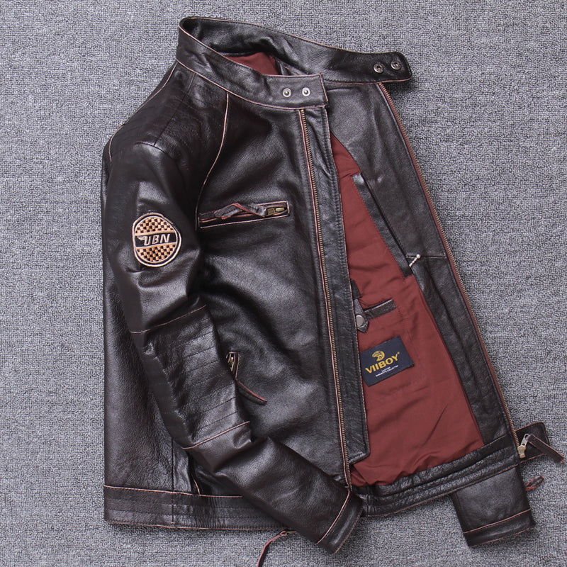 Stand Collar Leather Jacket-xinru shop