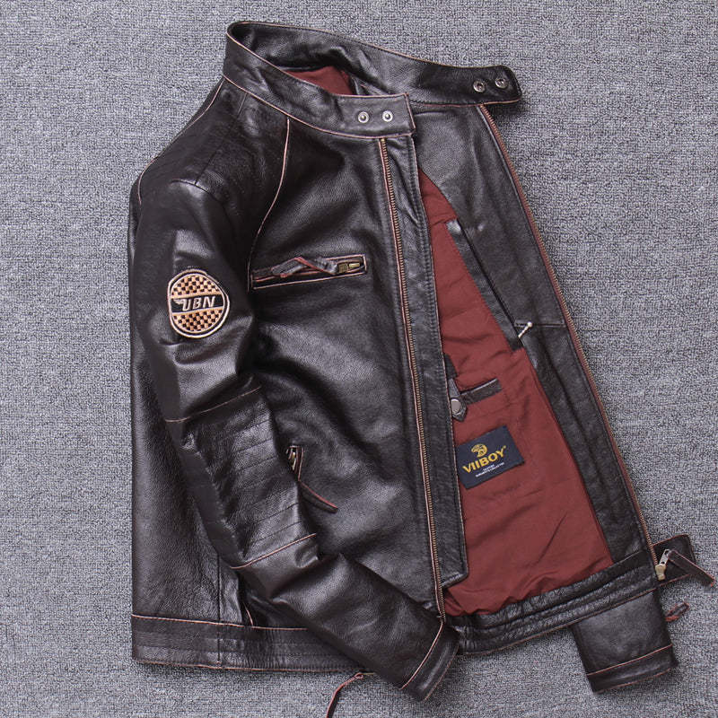 Stand Collar Leather Jacket-xinru shop