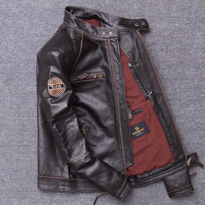 Stand Collar Leather Jacket-xinru shop