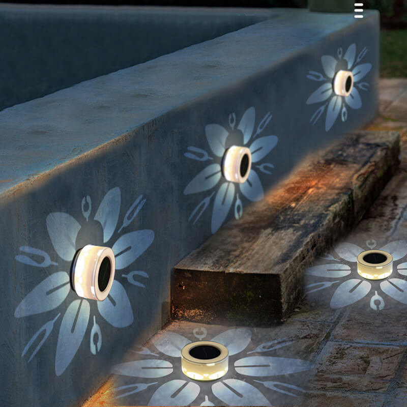 Solar Flower Pattern LED Outdoor Wall Patio Lawn Decorative Light-xinru