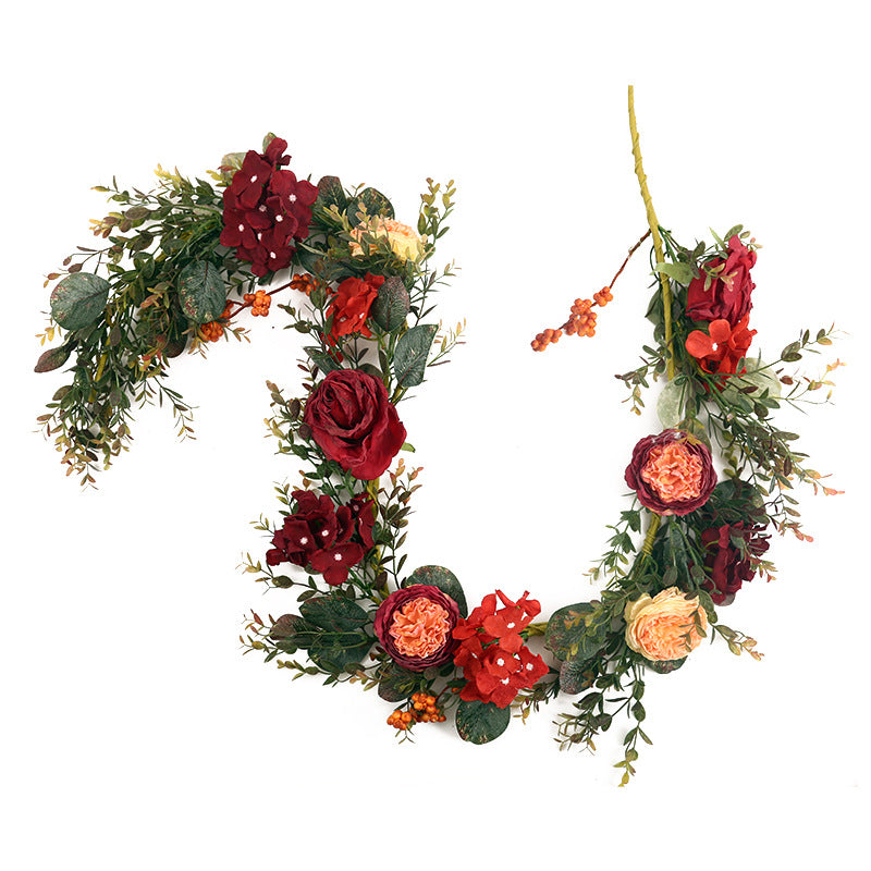 Party Wedding Decoration Vintage Red Rose Eucalyptus Spring Garland-xinru