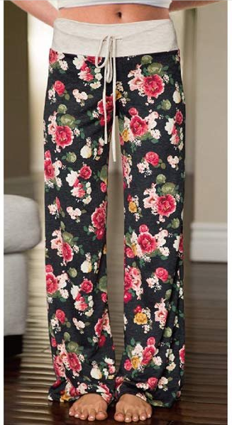 Women's Comfy Casual Pajama Pants Floral Print Drawstring Palazzo Lounge-xinru