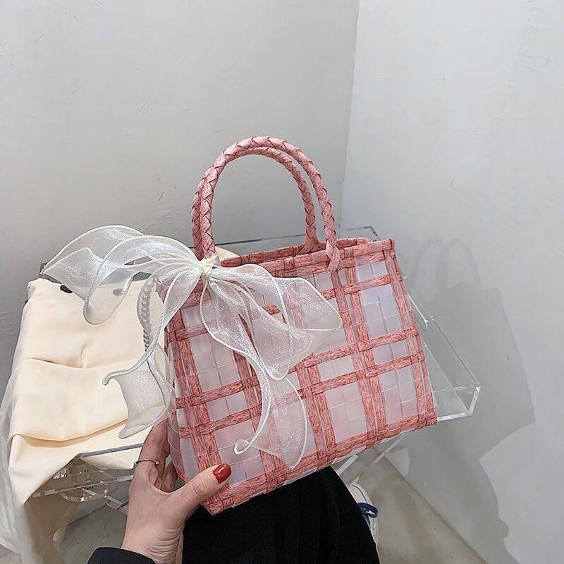 透明なわら織りのハンドバッグ-xinru shop