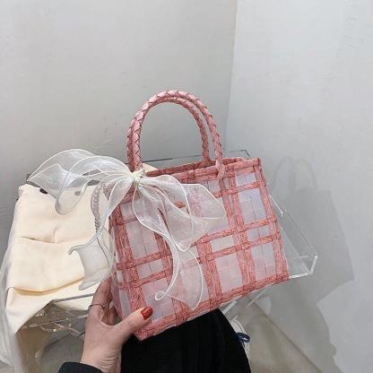 透明なわら織りのハンドバッグ-xinru shop