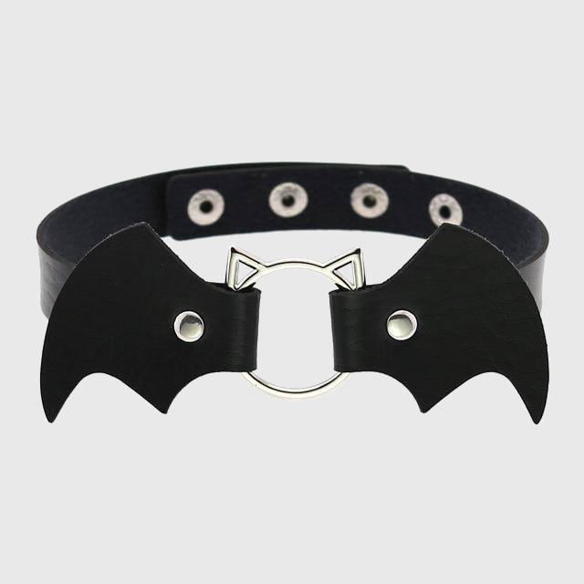 Women Heart Rivet Bat Wings Black Leather Choker Collar Necklace Party-xinru