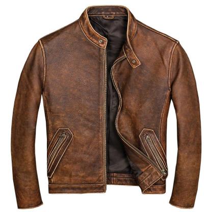 Stand-up Collar Slim-fit Leather Biker Jacket-xinru shop