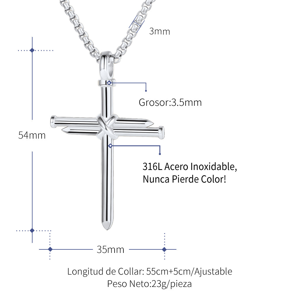 Nail Cross Necklace Stainless Steel Cross Pendant with 24'' Chain For Men-xinru