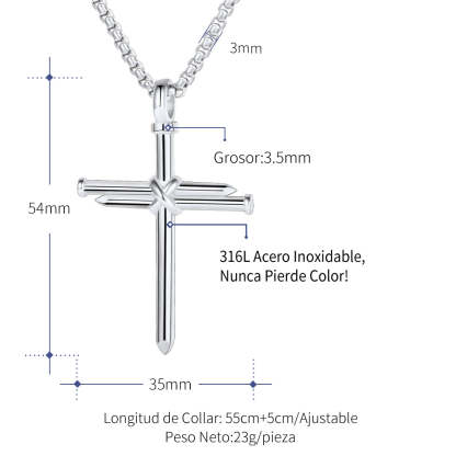 Nail Cross Necklace Stainless Steel Cross Pendant with 24'' Chain For Men-xinru