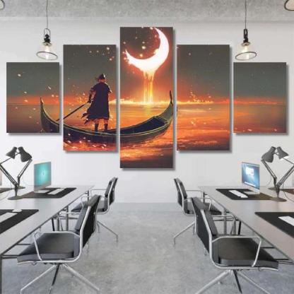 Surreal Concept Man Rowing Boat Glowing-xinru shop