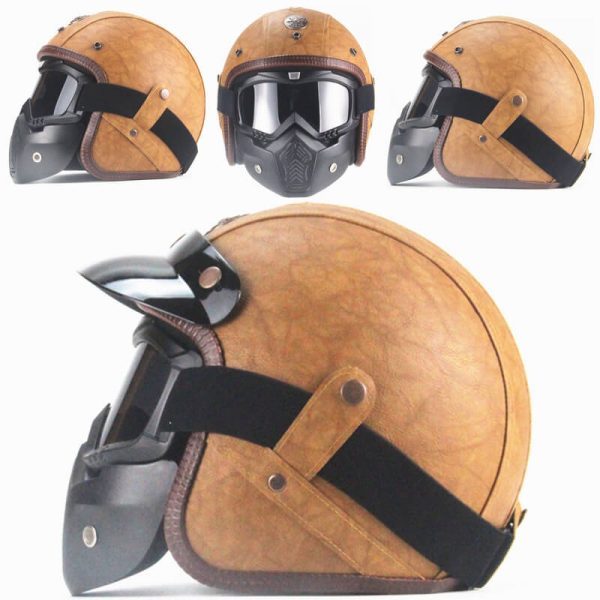 Vintage PU Leather Harley Motorcycle Helmet-xinru