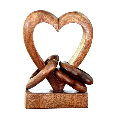 Wooden Heart Ornaments Sculpture Couple Kissing Statue Love Art-xinru