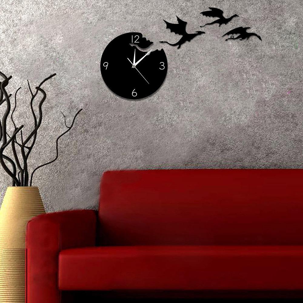 Magic Flying Angry Fantasy Dragon Wall Clock Abstract Gothic Fairytale Art-xinru