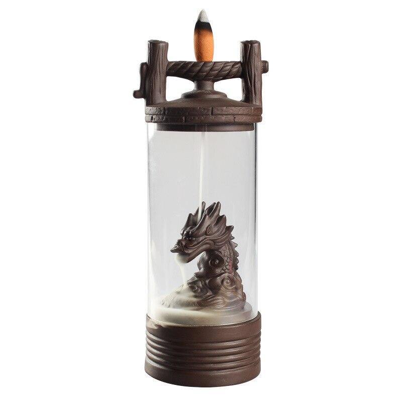 Ceramic Backflow Incense Burner Dragon LED Light With Acrylic Cover-xinru