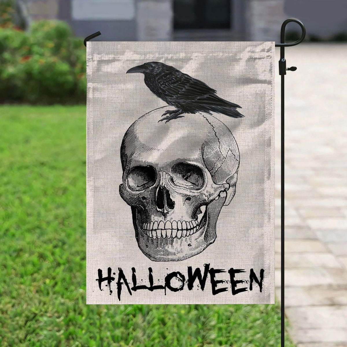 Skull Raven Crow Halloween White Halloween Gifts Garden House Flag-xinru shop