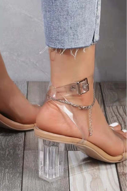 Transparent PVC Ankle Strap Chunky Heel Sandals-xinru