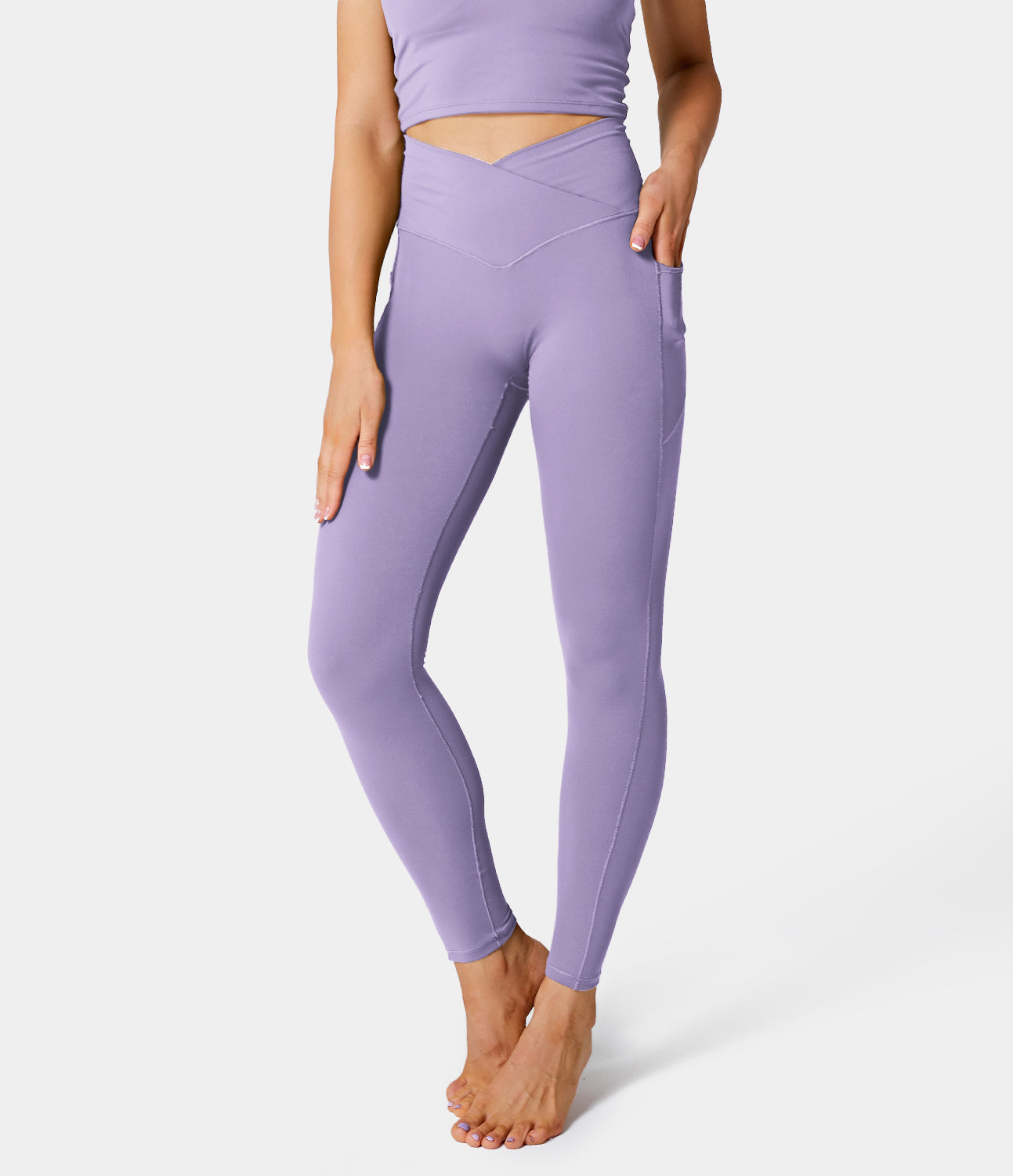 Cloudful® Crossover Pocket Plain 7/8 Leggings-xinru shop