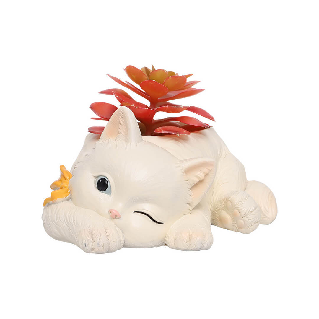 Creative Pastoral Resin Planter Succulent Flower Pot Cute Kitten Desktop Pot-xinru