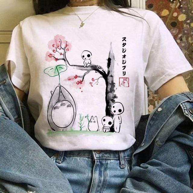 Totoro Studio Ghibli Harajuku Kawaii T-Shirt For Women Ullzang Miyazaki Hayao Tshirt-xinru