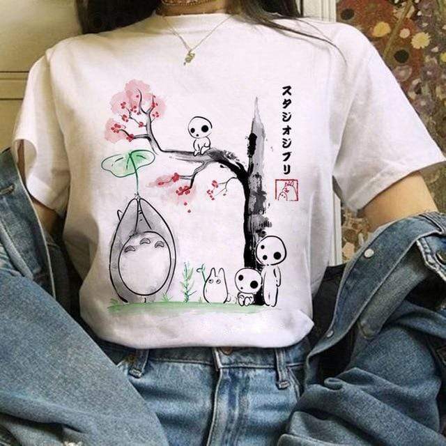 Totoro Studio Ghibli Harajuku Kawaii T-Shirt For Women Ullzang Miyazaki Hayao Tshirt-xinru