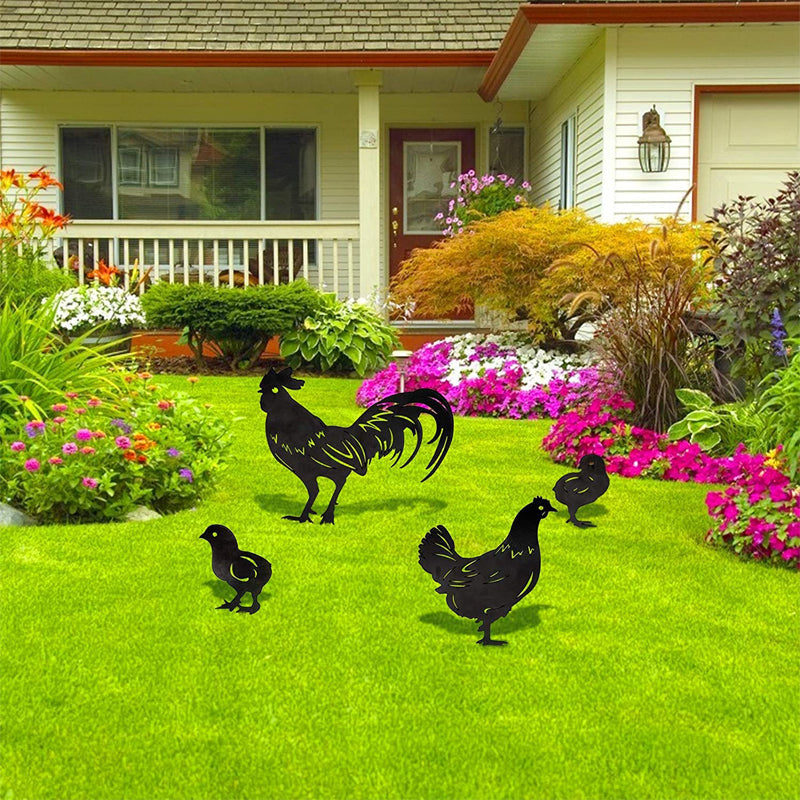 4 Pcs Garden Metal Chicken Yard Stakes Hollow Waterproof Acrylic-xinru
