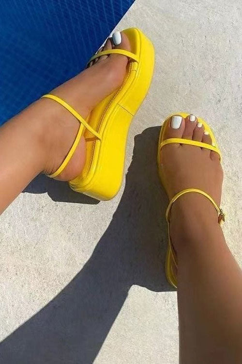 Women Plus Size PU One Word Buckle Platform Sandals-xinru