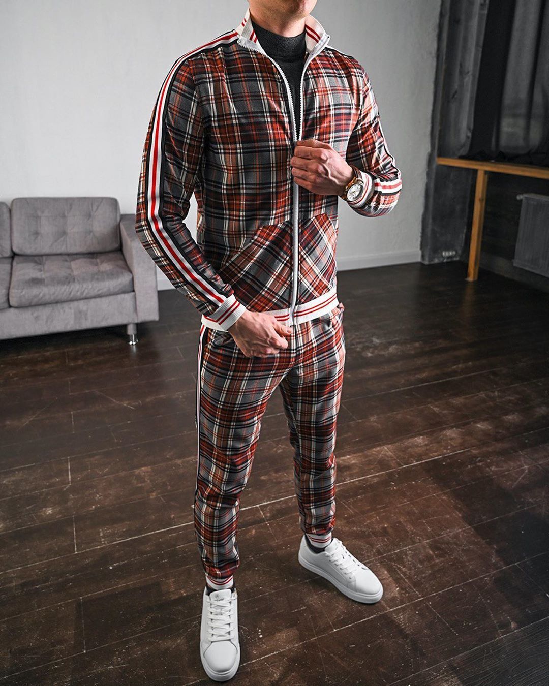 Stylish Guardsmen Matching Plaid Set Track Suits-xinru