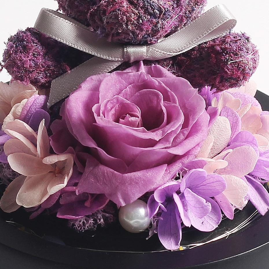 Immortal Preserved Rose Teddy Bear Glass LED Display-xinru