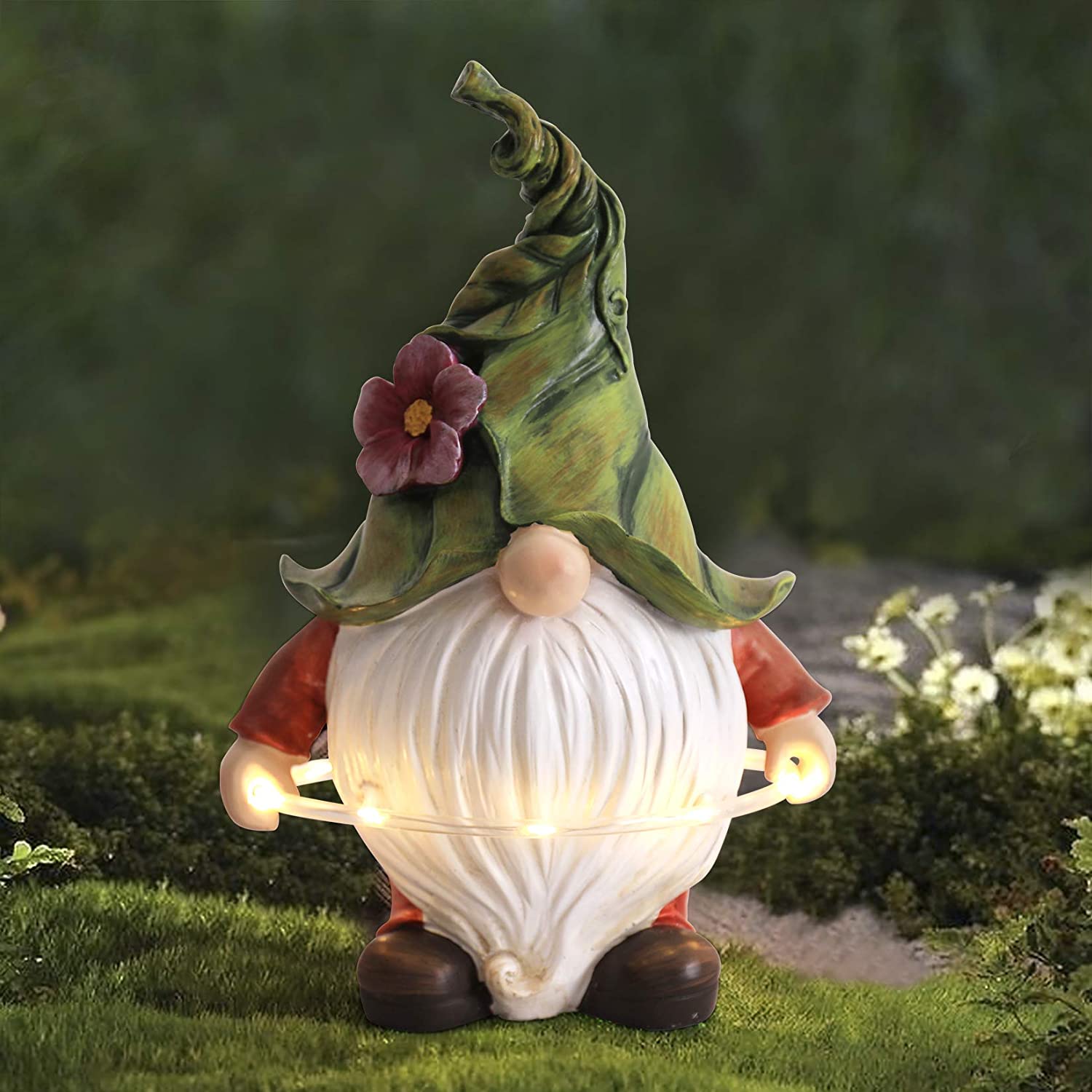 Solar Lamp Garden Gnome Playing Circle Resin Dwarf Statue Outdoor Decoration-xinru