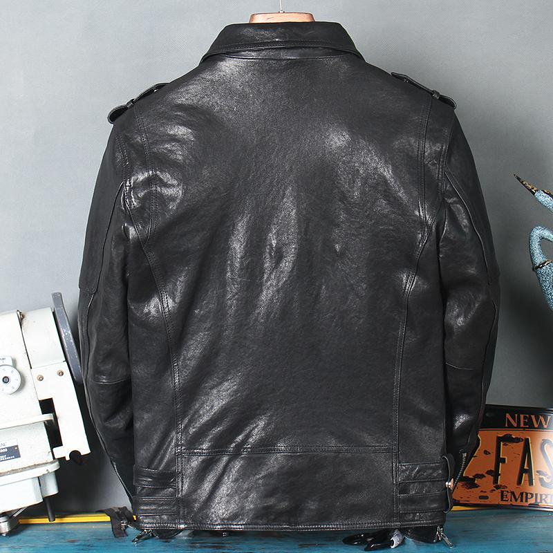 Men's Diagonal Zipper Leather Jacket-xinru shop