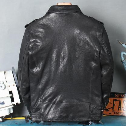 Men's Diagonal Zipper Leather Jacket-xinru shop