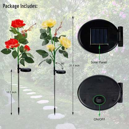 2 Packs Solar Rose Flower Stake Lights With 6 Rose Flowers-xinru