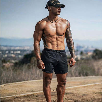 Men Drawstring Waist Sports Shorts With Phone Pocket-xinru