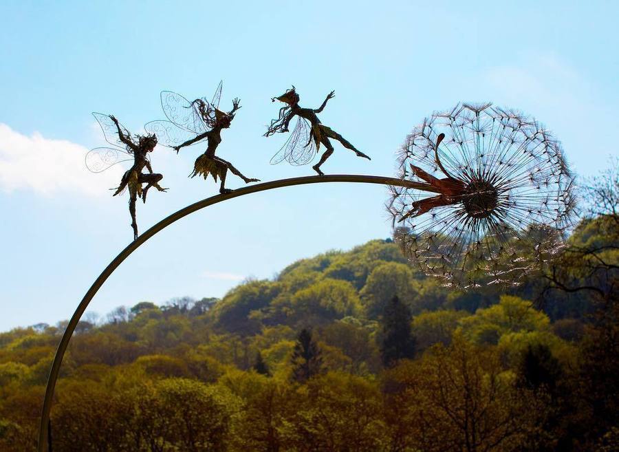Metal Garden Decorative Stake Fairies Dandelions Dance Together-xinru