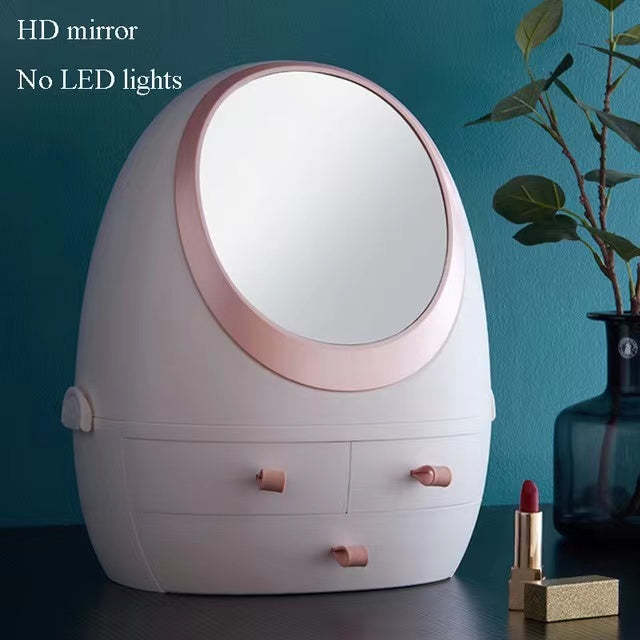 LED HD Mirror Makeup Storage Box Cosmetic Organizer Case-xinru
