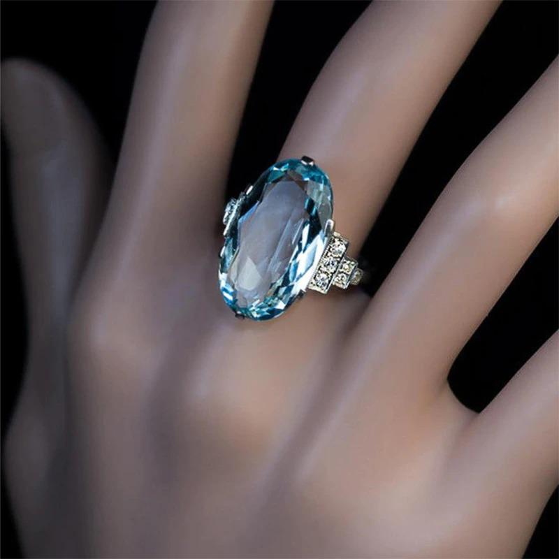 Dazzling Blue Zircon Ring with Side Rhinestone Accents-xinru