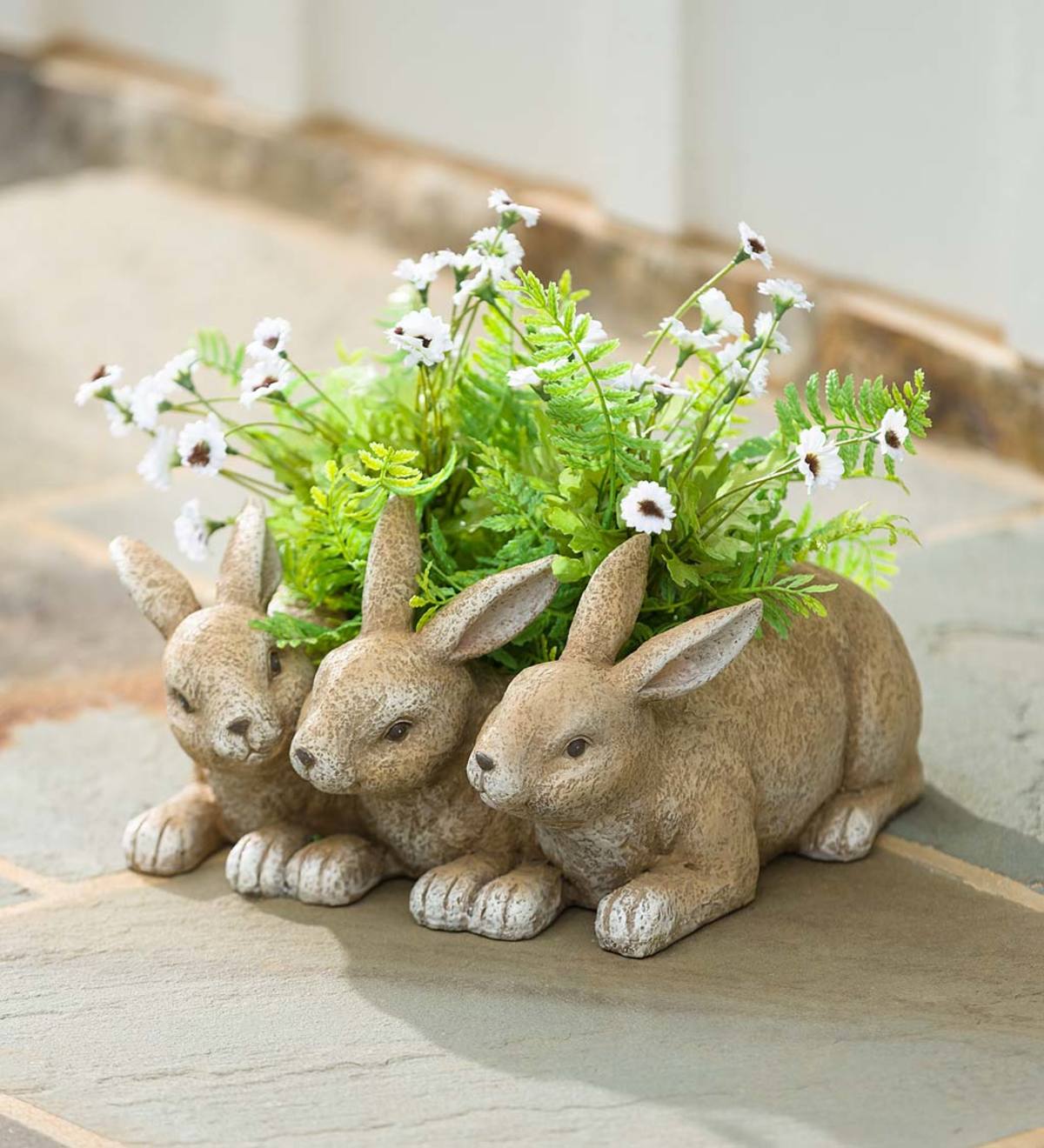 Indoor Rabbit Triplets Decorative Resin Planter-xinru