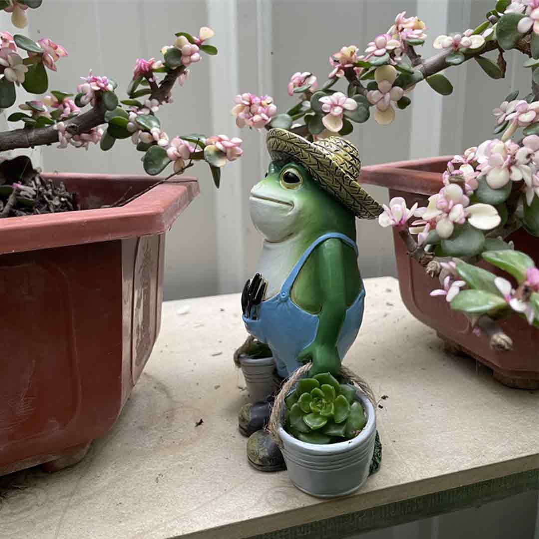 Bullfrog Barnie Gardener Frog Overalls Boots Two Buckets Plant Garden Sculpture-xinru