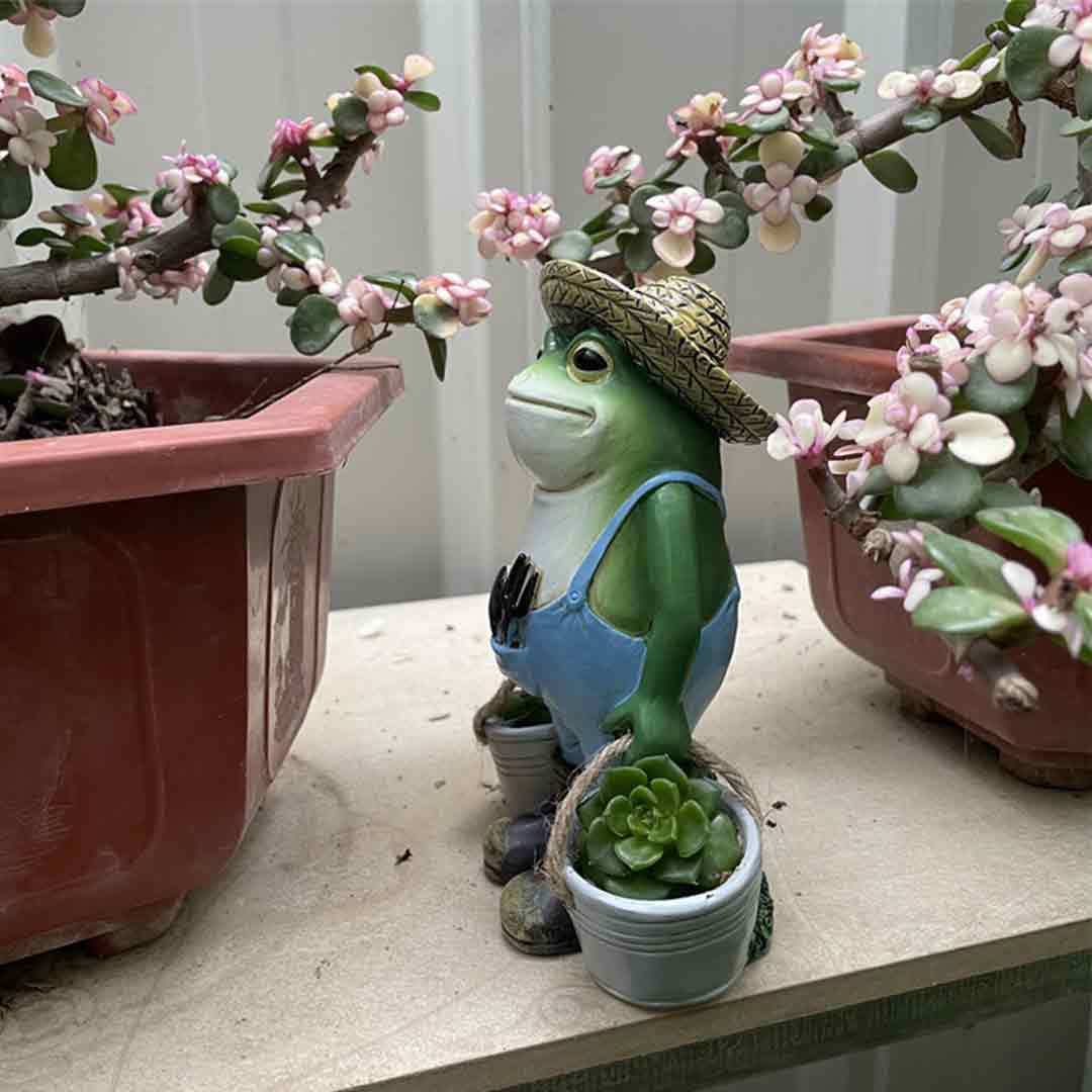 Bullfrog Barnie Gardener Frog Overalls Boots Two Buckets Plant Garden Sculpture-xinru