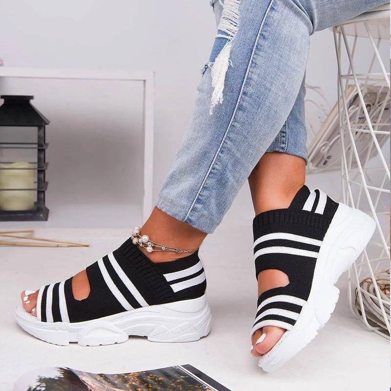 Casual Women Breathable Wedge Comfy Slip-On Open Toe Sandals Low Heel-xinru
