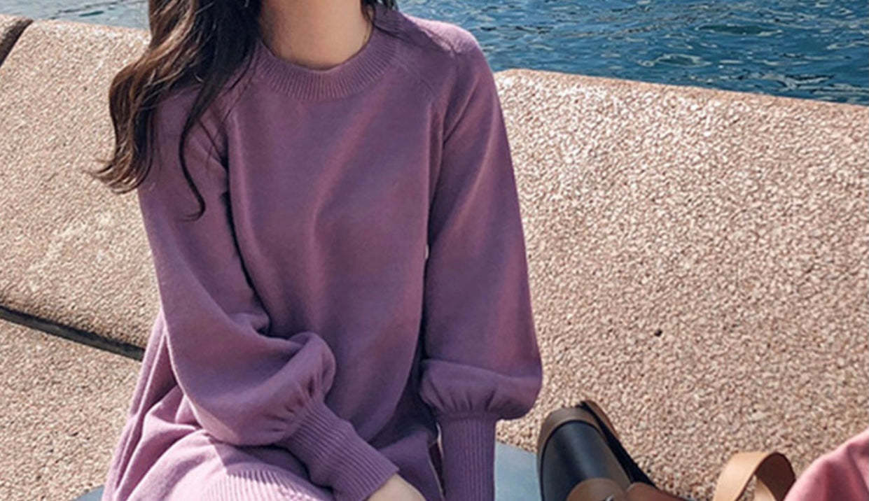 Casual Spring Sleeve Knit Cardigan Plain Dress-xinru