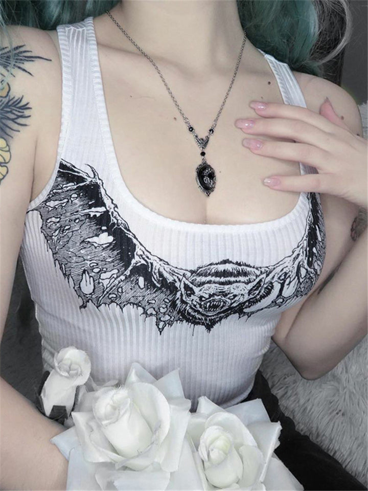 Women Slim Deep U-neck Tank Tops Cartoon Animal Print Bodycon Vest-xinru